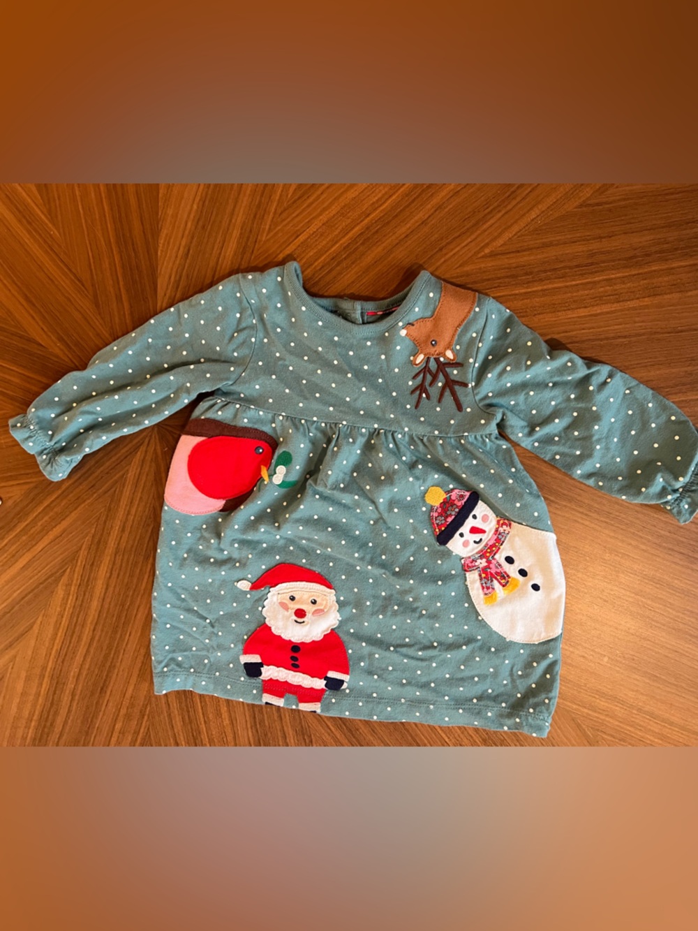 Boden Baby Teal Polka Dot Christmas Dress